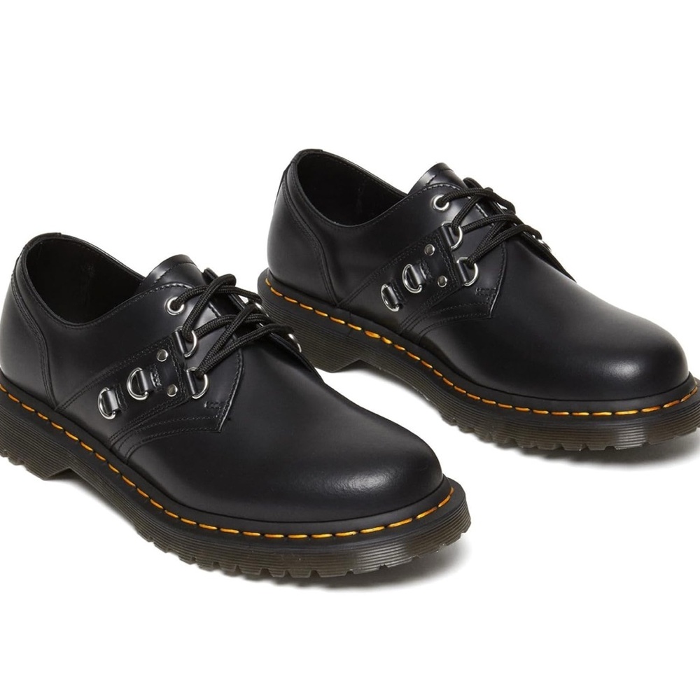 Dr. Martens Black Leather Lace-Up Women’s Shoes with Yellow Stitching - Picture 11 of 13